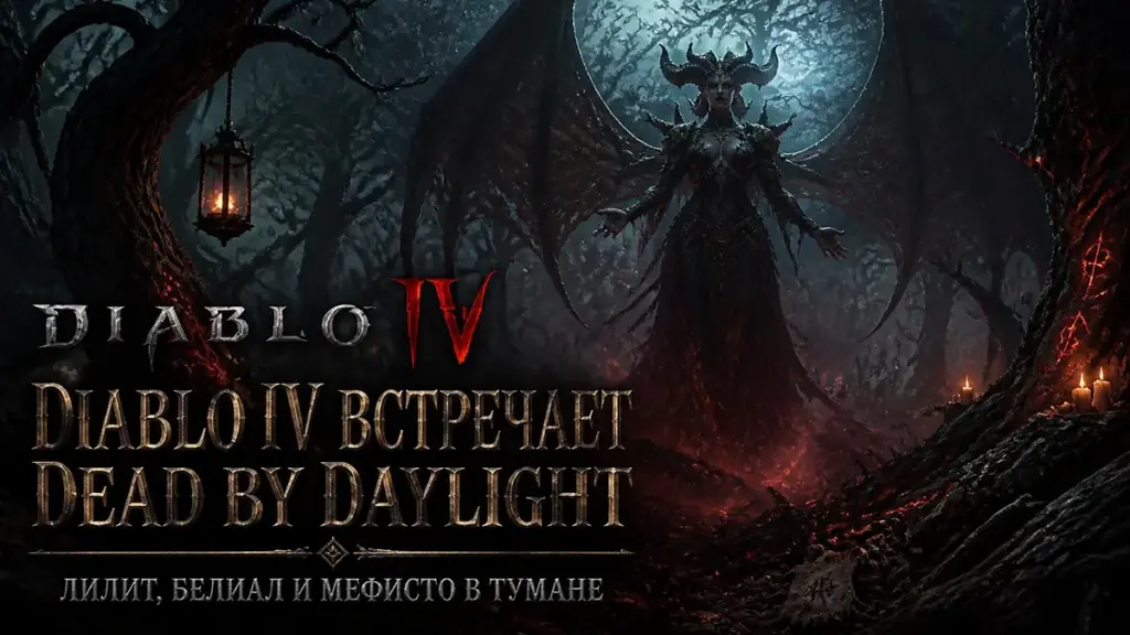 Diablo IV Dead by Daylight — Лилит в облике убийцы The Artist в тумане