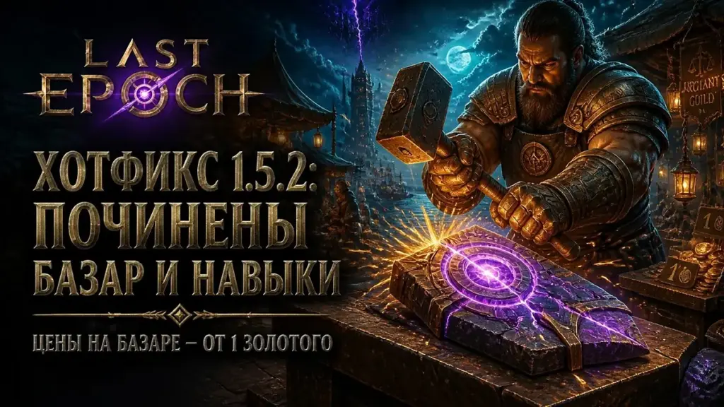 Last Epoch 1.5.2: кузнец чинит светящуюся руну на наковальне