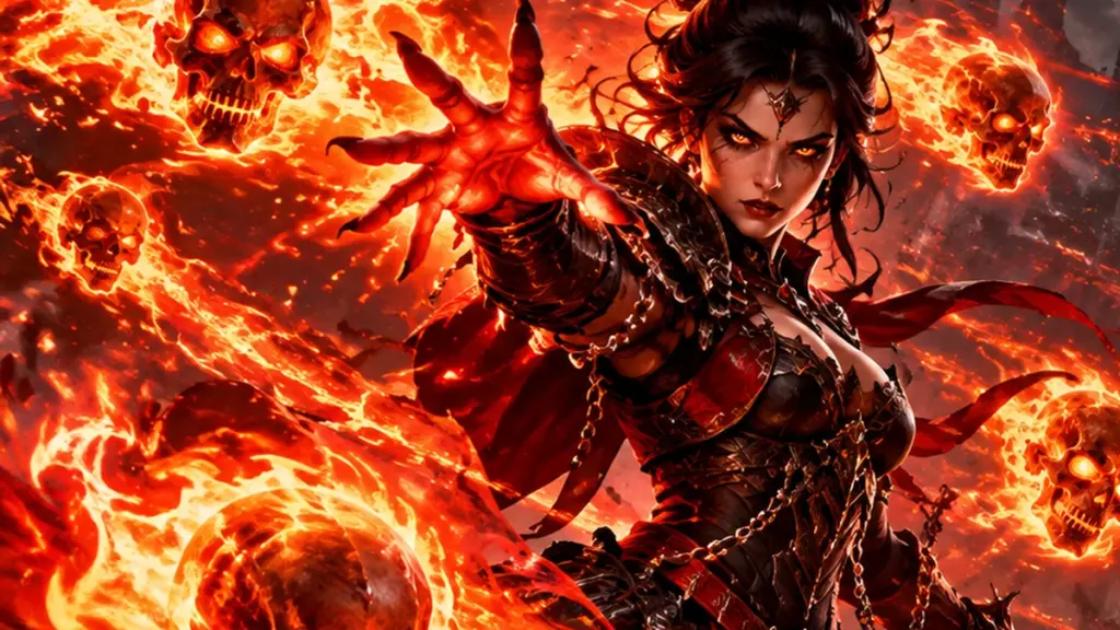 Чернокнижник Diablo 4 использует умение «Огненный крик» и выпускает пылающие демонические черепа